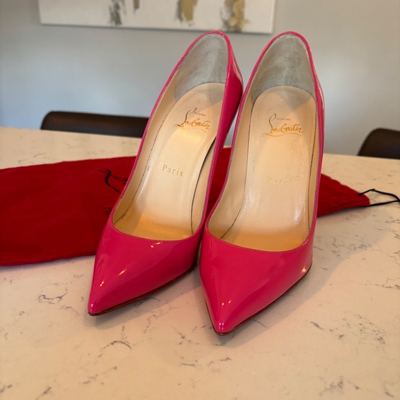 💖 Christian Louboutin Pigalle Follies 100mm Hot Pink Patent Heels (Size 37) - Picture 2 of 3